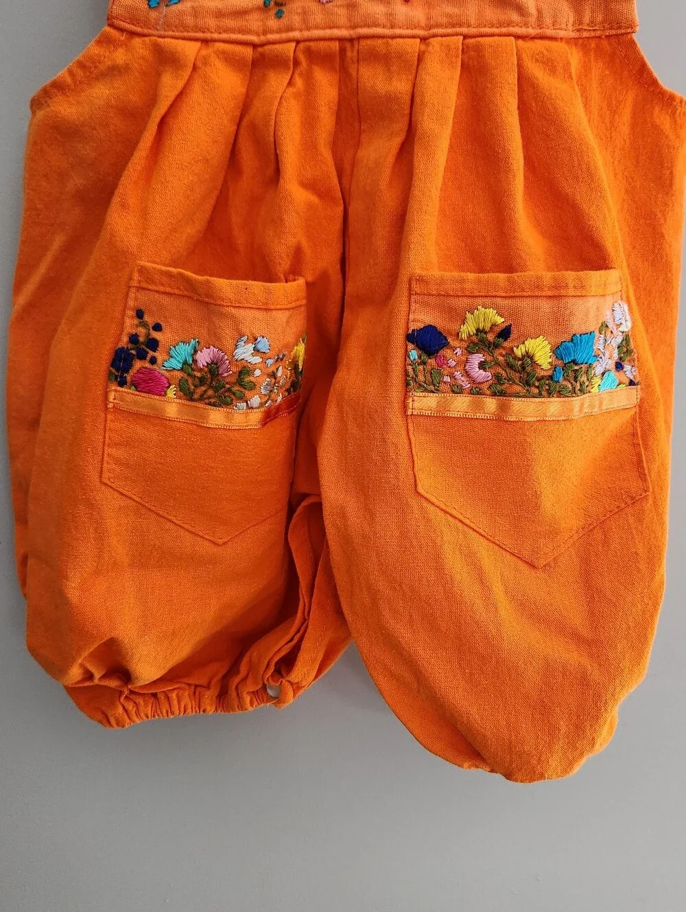 Girls Orange Embroidered Cotton Overalls - size 2